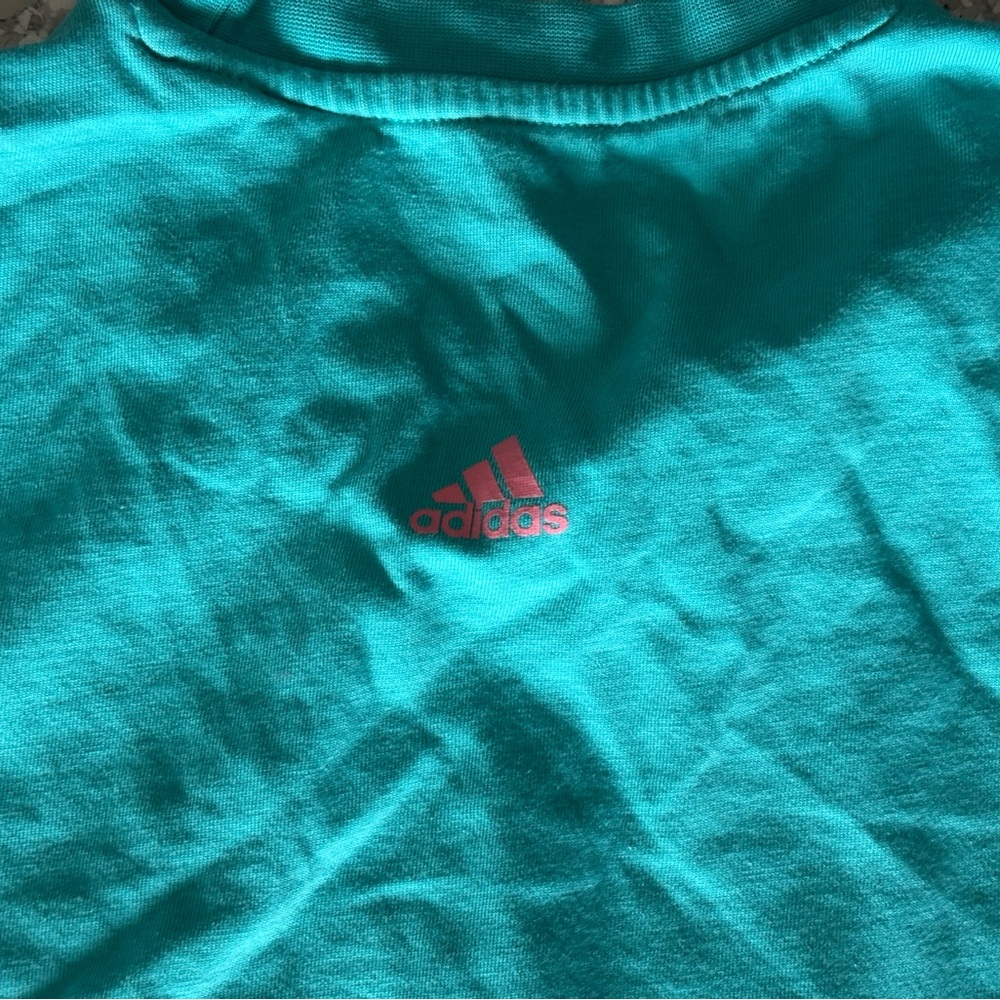 adidas Teal Short Sleeve Tee with Multicolor Peace Logo - Picture 5 of 5
